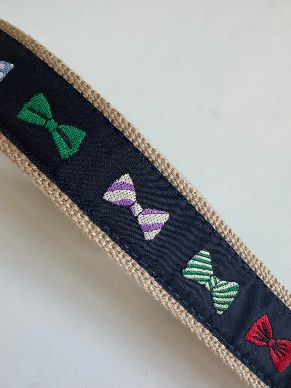 Preppy Novelty Bow Tie Canvas Ribbon Belt Solid Brass Buckle Sz 38